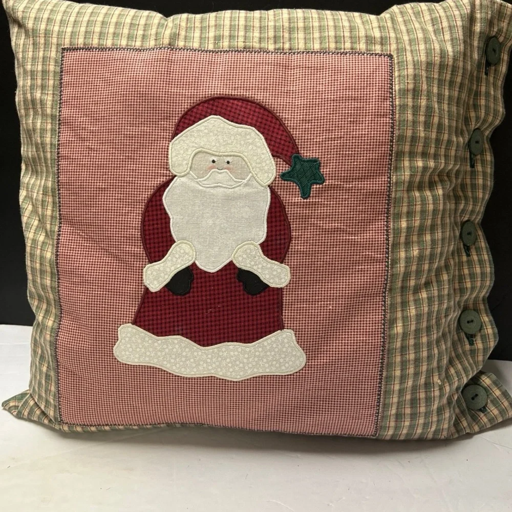 Handcrafted Red Santa Appliqué Holiday Pillow - Unbranded